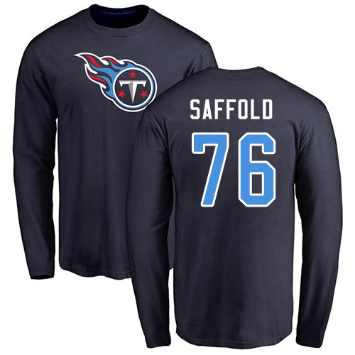 Tennessee Titans Men Navy Blue Rodger Saffold Name and Number Logo NFL Football #76 Long Sleeve T Shirt->nfl t-shirts->Sports Accessory
